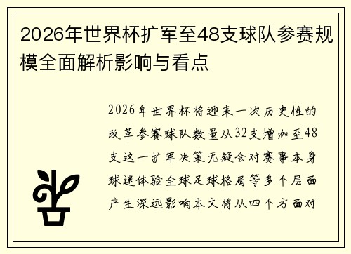 2026年世界杯扩军至48支球队参赛规模全面解析影响与看点 2026年世界杯扩军至48支球队参赛规模全面解析影响与看点